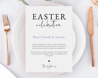Easter Celebration Welcome Card Template, Easter Sunday Table Decoration Seating Card, Easter Table Thankful Card, Instant Download