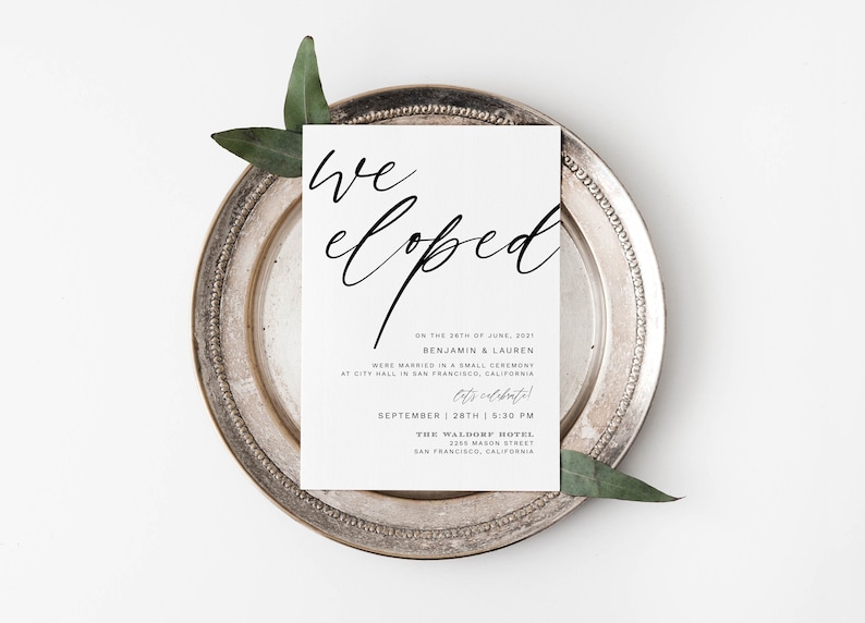 We Eloped Template, Simple Elopement Invitation, Reception Only Invitation, Printable Download, YOU EDIT in TEMPLETT #17