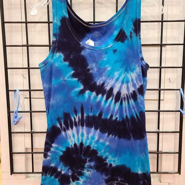 Boho Hippie, Tie Dye Blue & Navy Double Spiral Tank Top