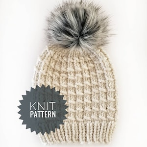 The Bea Pom Beanie Knit Pattern, Chunky Hat (PDF Pattern)