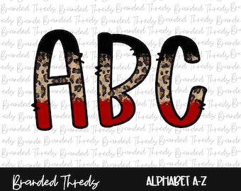 Leopard alphabet, printable font, alpha pack, PNG file for sublimation, create your own words, cheetah and red print alphabet