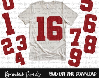 VARSITY distressed numbers, printable number, PNG file for sublimation, numbers, 0-9