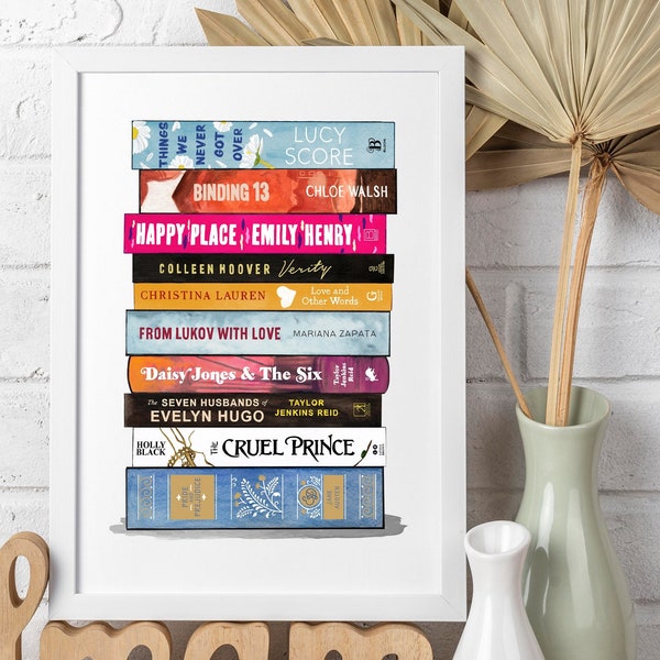 Custom Book Stack Painting, Personalised Bookshelf Art, Book Wall Art Print, Book Spine Artwork, Gift for Book Lovers, Bookworm Gift Idea