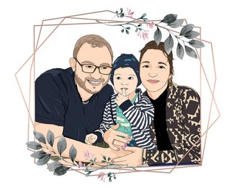 Custom Family Portrait - Mother's Day Gift, Personalised Family Illustration, Illustrated Portrait for Friend, Gift for Parents