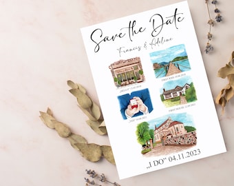 Custom Save the Date, Wedding Invitation, Save the Date with Illustrations, Invitation Set, Wedding Venue Portrait, Wedding Save the Date