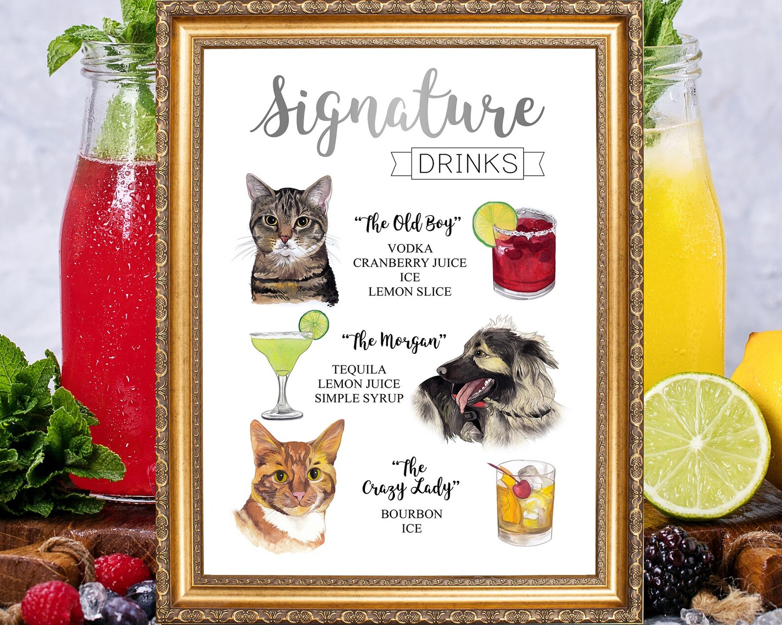Signature Drink Sign With Dog Signature Cocktail Sign With Etsy UK