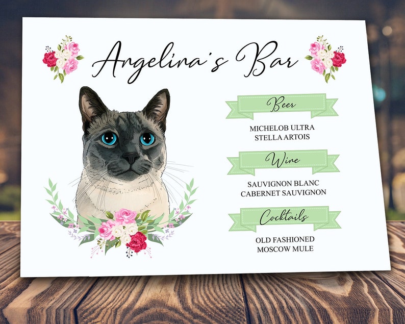 Signature Cocktail Drink Sign with Pet for Wedding Reception, Wedding Bar Menu, Drink Sign with Pet, Wedding Sign for Bar, Pet Portrait image 7