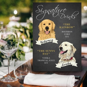 Signature Cocktail Drink Sign with Pet for Wedding Reception, Wedding Bar Menu, Drink Sign with Pet, Wedding Sign for Bar, Pet Portrait image 4