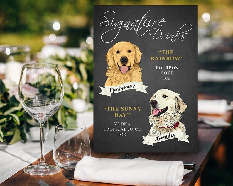 Signature Cocktail Drink Sign with Pet for Wedding Reception, Wedding Bar Menu, Drink Sign with Pet, Wedding Sign for Bar, Pet Portrait image 4