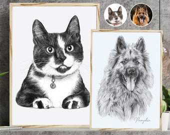 Drawing Pets, Custom Pet Portrait Art, Gift for Pet Lovers, Personalised Pet Portrait Drawing, Pet Pencil Drawing, Pet Art
