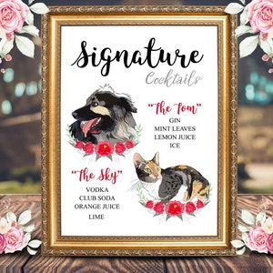 Signature Cocktail Drink Sign with Pet for Wedding Reception, Wedding Bar Menu, Drink Sign with Pet, Wedding Sign for Bar, Pet Portrait image 6