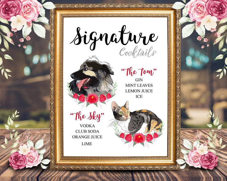 Signature Cocktail Drink Sign with Pet for Wedding Reception, Wedding Bar Menu, Drink Sign with Pet, Wedding Sign for Bar, Pet Portrait image 6