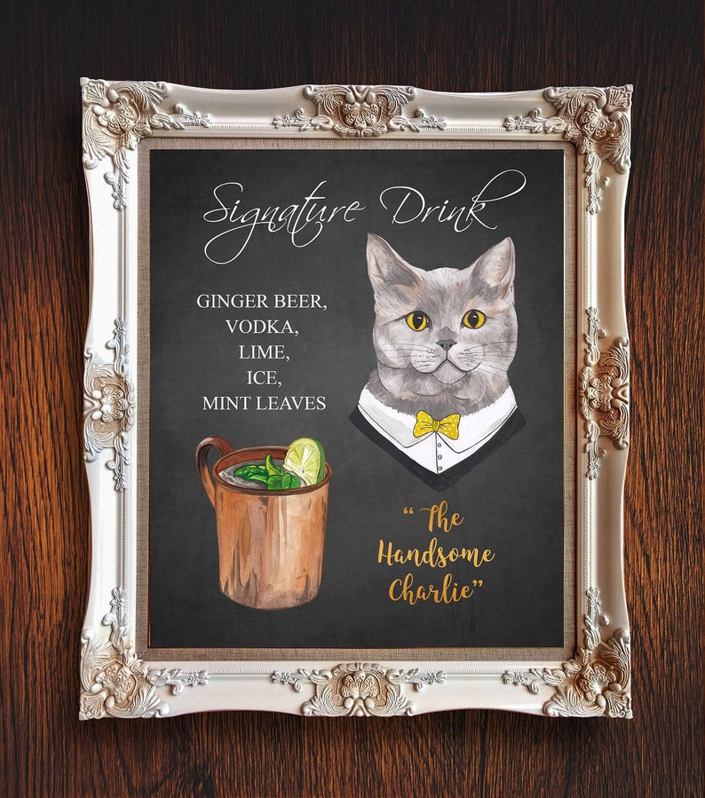 Signature Drink Sign with Dog Signature Cocktail Sign with