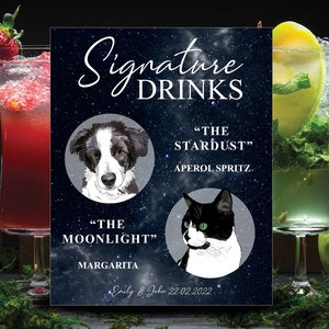 Signature Cocktail Drink Sign with Pet for Wedding Reception, Wedding Bar Menu, Drink Sign with Pet, Wedding Sign for Bar, Pet Portrait image 9