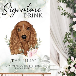 Signature Cocktail Drink Sign with Pet for Wedding Reception, Wedding Bar Menu, Drink Sign with Pet, Wedding Sign for Bar, Pet Portrait image 3