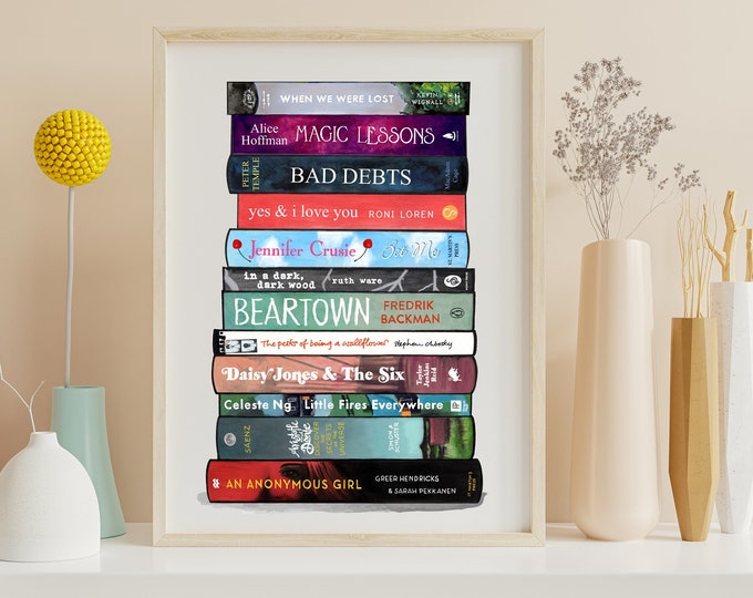 Personalised Book Stack - Hand-drawn Illustration of Your Favourites Books, Gift for Teacher, Book Wall Art Print, Custom Book Spine Art