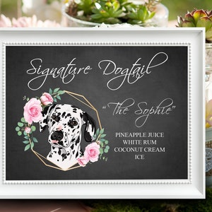 Signature Cocktail Drink Sign with Pet for Wedding Reception, Wedding Bar Menu, Drink Sign with Pet, Wedding Sign for Bar, Pet Portrait image 1