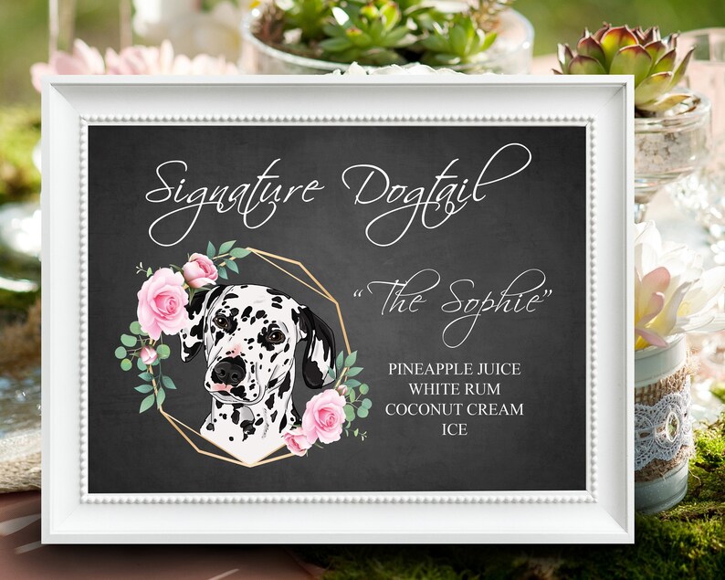 Signature Cocktail Drink Sign with Pet for Wedding Reception, Wedding Bar Menu, Drink Sign with Pet, Wedding Sign for Bar, Pet Portrait image 1