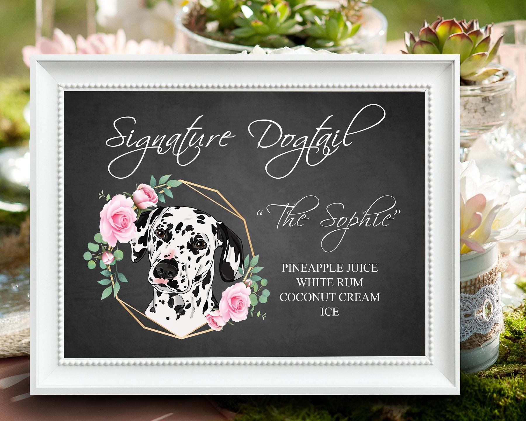 Signature Cocktail Drink Sign With Pet For Wedding Reception, Bar Menu, Pet, Bar, Portrait