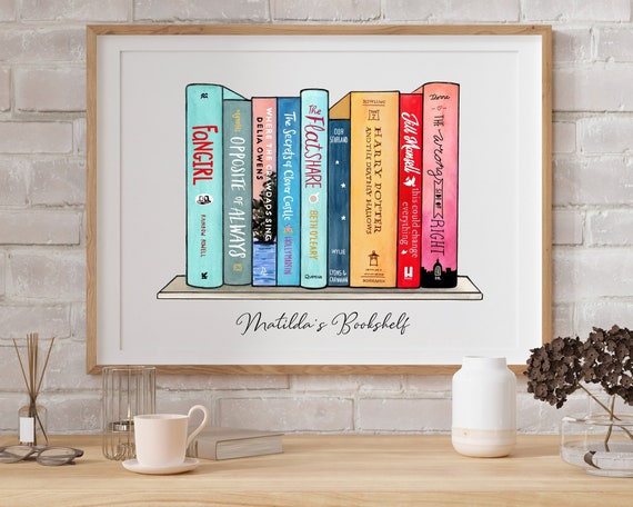 Book Spine Art Personalised Book Stack Digital Print, Gift for Teacher, Book  Wall Art Print, Custom Bookshelf Art, Book Tower Painting 