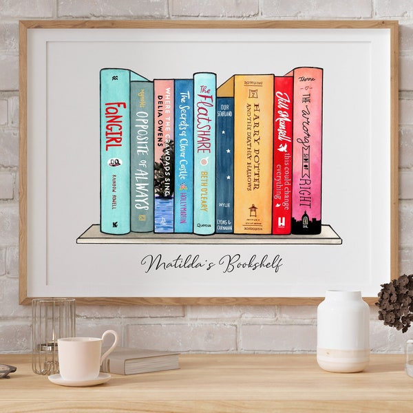 Book Spine Art - Personalised Book Stack Digital Print, Gift for Teacher, Book Wall Art Print, Custom Bookshelf Art, Book Tower Painting