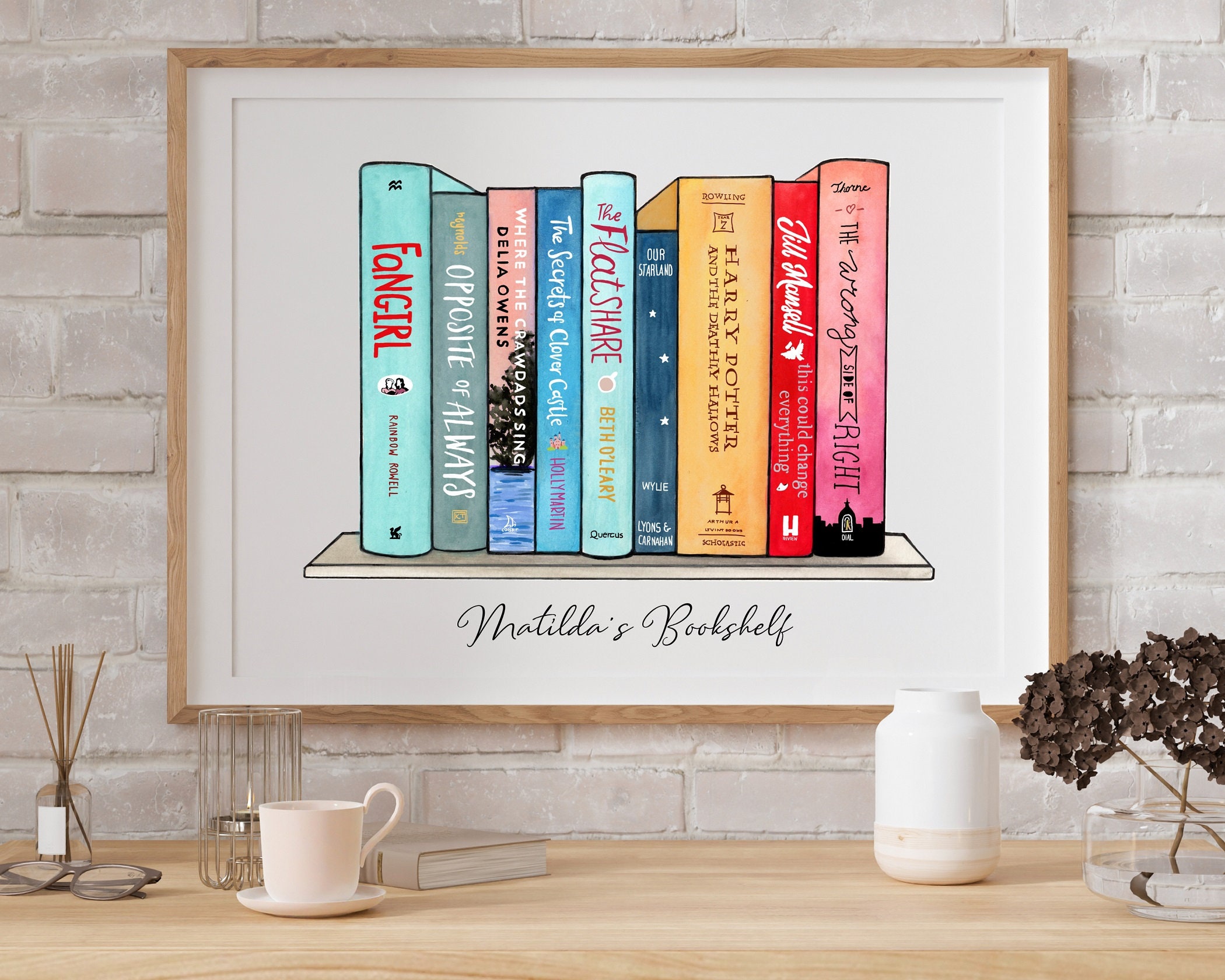 Book Spine Art Personalised Book Stack Digital Print Gift