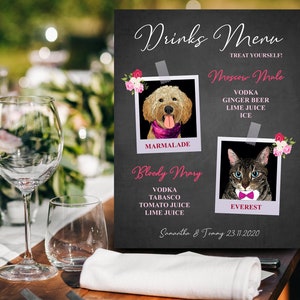 Signature Cocktail Drink Sign with Pet for Wedding Reception, Wedding Bar Menu, Drink Sign with Pet, Wedding Sign for Bar, Pet Portrait image 8