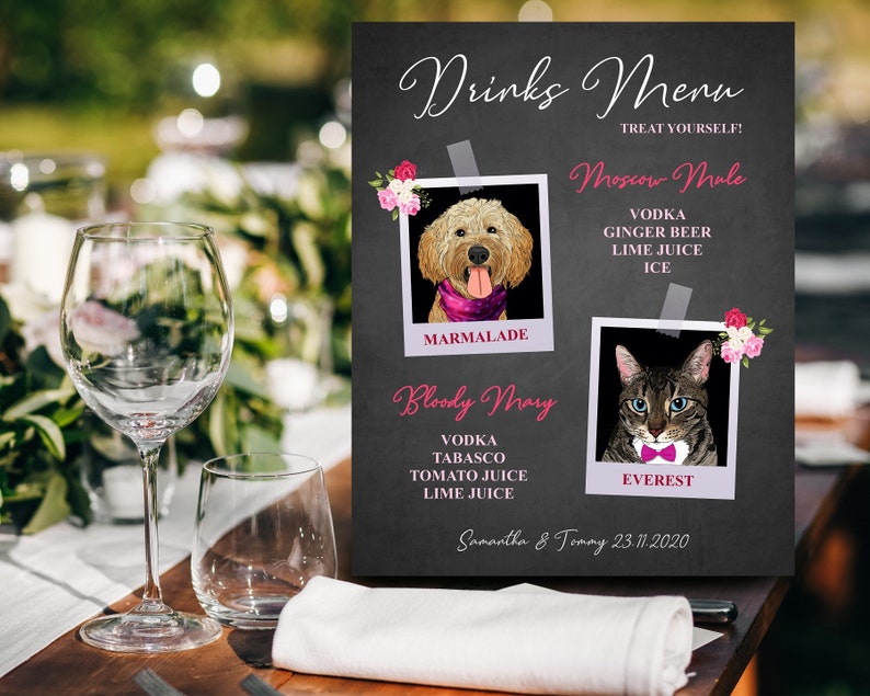 Signature Cocktail Drink Sign with Pet for Wedding Reception, Wedding Bar Menu, Drink Sign with Pet, Wedding Sign for Bar, Pet Portrait image 8