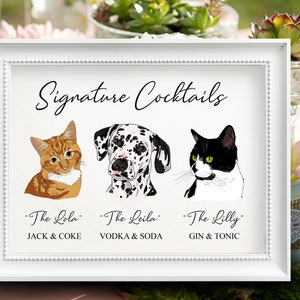 Signature Cocktail Drink Sign with Pet for Wedding Reception, Wedding Bar Menu, Drink Sign with Pet, Wedding Sign for Bar, Pet Portrait image 2