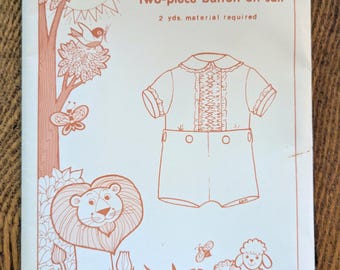 Toddler Sz 2 Boy Child Two-Piece Button-On Suit Vintage 2979 Suzanne Sheier Pattern Vertical Smocking Inset Uncut Heritage Old Money