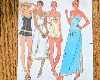 Butterick Pattern 6362 Vintage 70's Size 12 Misses Camisole Cami Shorts Bodysuit & Half Slip Lingerie Teddy Tap Pants