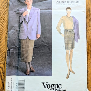 Vntg 94 Vogue Pattern 1436 Vogue American Designer Anne Klein II Misses Size 12-14-16 Misses Loose Fitting Jacket and Skirt Workwear Career