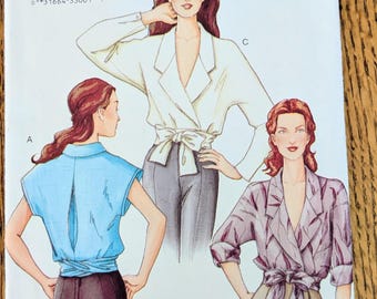 Vintage 2001 Size 8-10-12 Vogue Wrap Blouse Pattern Uncut Office Business Quiet Luxury Very Easy Vogue