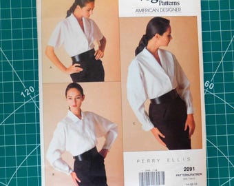 Classic Town & Country Elegant Misses Sizes 14-16-18, Perry Ellis Vogue American Designer Uncut Pattern 2091 Minimalist Office Business