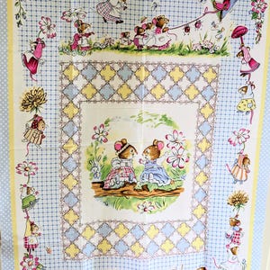 When the Cats Away by Michael Abrams Vintage Fabric Craft Cotton Panel 32"x44".  The Woodrow Studio London Blue Floral Mice Mouse Quilting