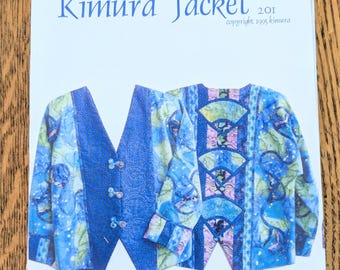 Kimura Raglan Sleeve Jacket Pattern Size S-M-L Asian Oriental Inspired Art To Wear Shashiko Stitching at Front Vintage 1985 Uncut