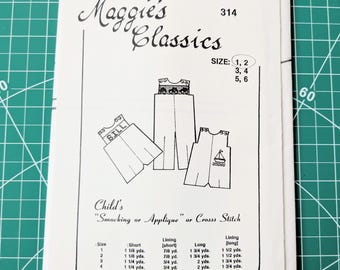Maggie's Classics Overall Shortall Pattern Boy Child Sz 1-2 for Smocking-Applique-Cross Stitch Uncut, Heirloom Sewing Boys Button Shoulder