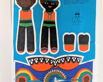 Vintage 1970's Oxfam Senegalese Cut Out Doll by Belinda Lyon Fabric Africa Screen Print Doll Instructions, Bonton & Senegal Info Sheet