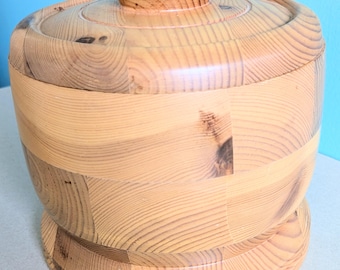 Vintage 80's Swedish Scandinavian Lidded Wood Pine Round Box Jar Artist Stefan Helgesson Rustic Modern Container