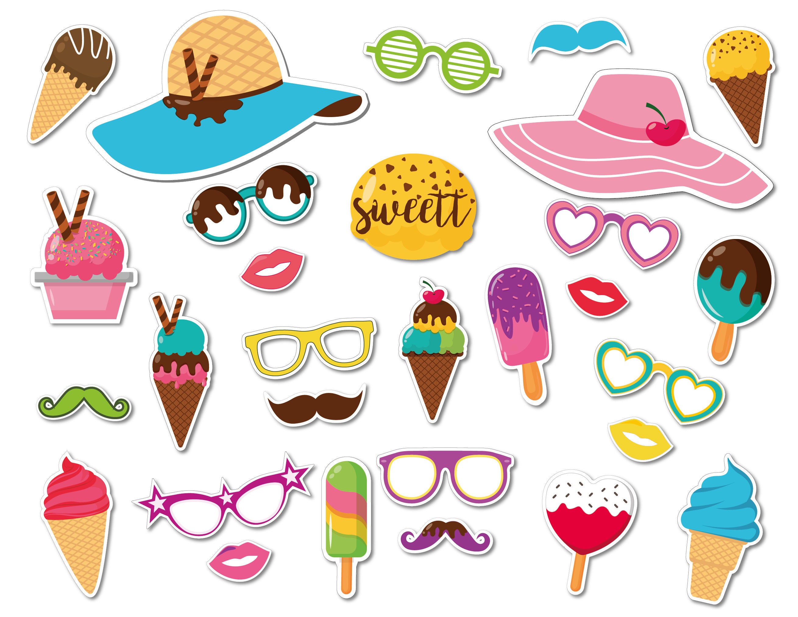 Ice cream photo booth props Ice cream party supplies Ice cream | Etsy