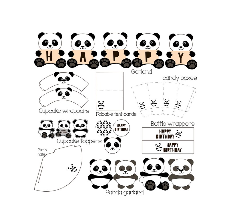 Panda Party Birthday Set Panda Birthday Cupcake Topper Printable Pandas ...