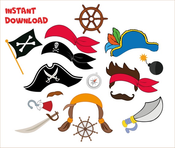 Pirates photo booth props printable Pirate party birthday | Etsy