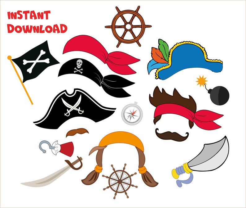 Pirates photo booth props printable Pirate party birthday