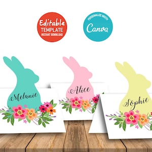 Oster-Tischkarten | Hasen Tischnummern, Frühling Blumen (Canva Vorlage - Digitaler Download)