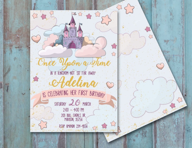 First Birthday Princess Invitation Fairytale Invitations Once Etsy
