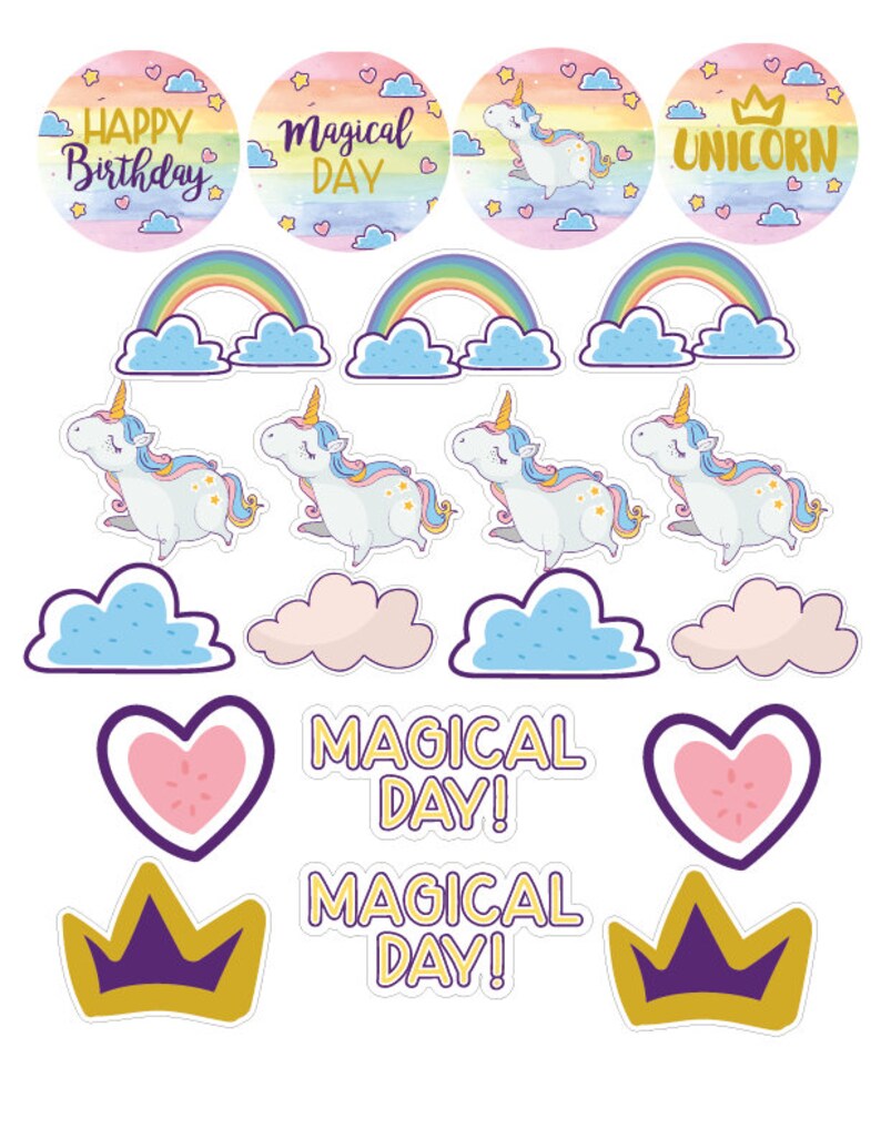 magical unicorn cake topper rainbow unicorn happy birthday cupcake toppers unicorn party cupcake toppers printable unicorn decor digital kitchen decor home living