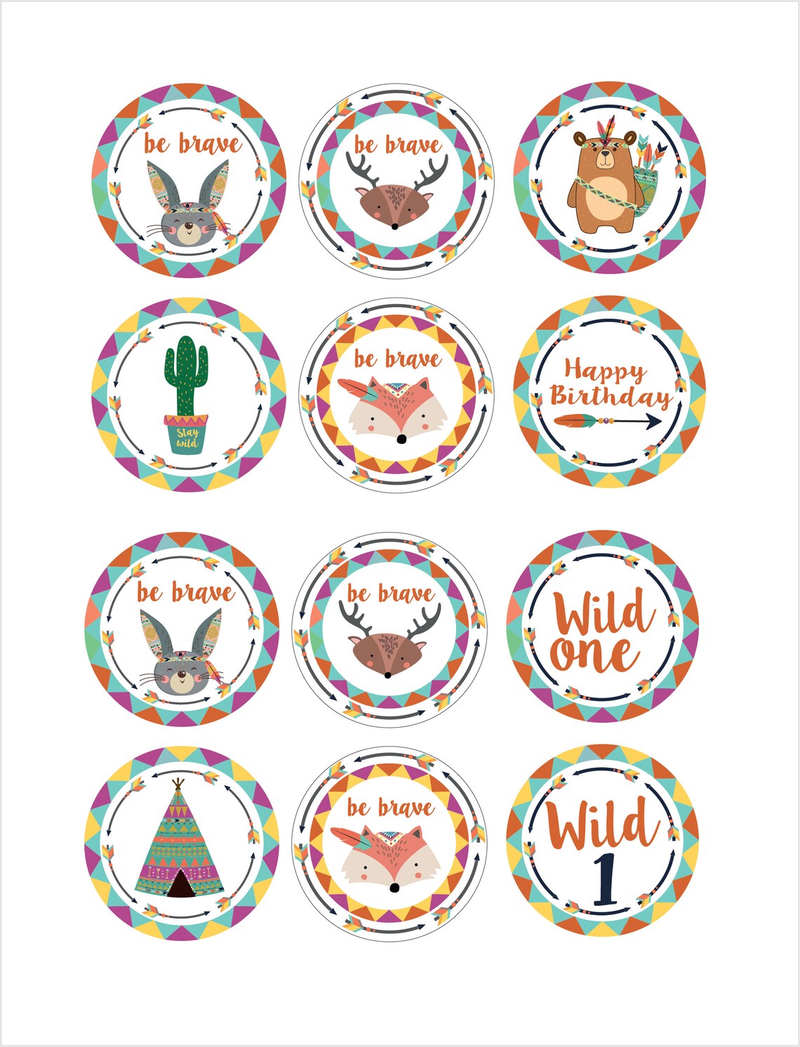 Wild one cupcake topper Woodland animal cake topper Tribal Etsy