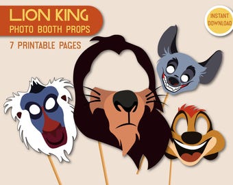 Lion Photo Booth Props Printable | Jungle Birthday Party Decorations | Safari Wild animals for Kids