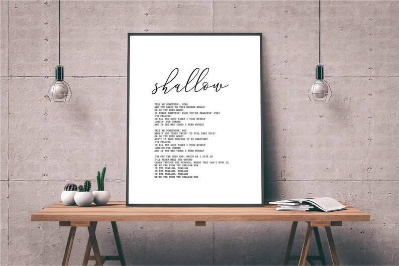 Shallow Song Lyrics Print Custom Song Wall Art Printable Etsy
