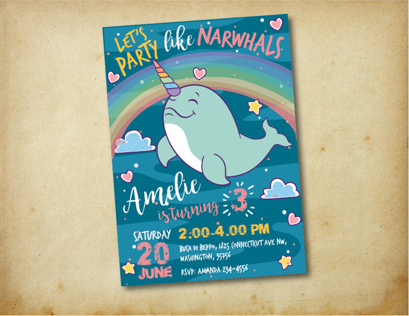 Narwhal Birthday Party Invitation Narwhals First Birthday - Etsy